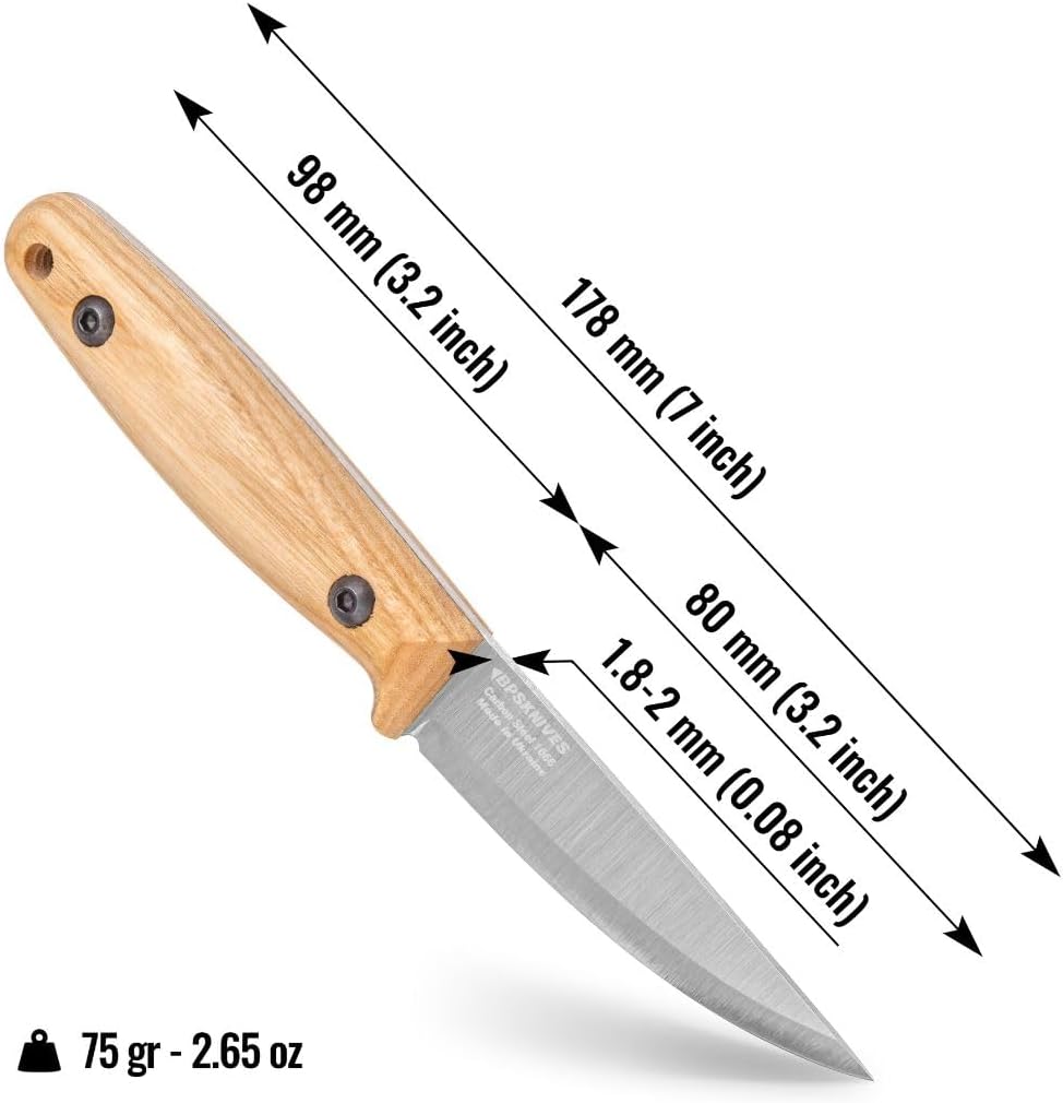 Finn Lite - Puukko Knife - Fixed-Blade 8Cr13MoV Stainless Steel Knife with Leather Sheath - Small Full Tang Camping Knives - Scandinavian Camp Utility Knives