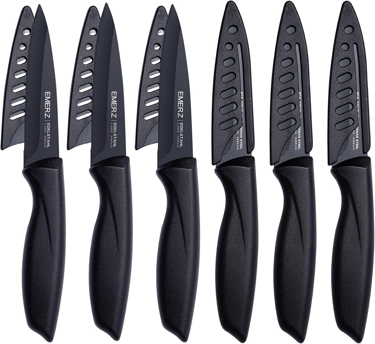 Paring Knife with Cover Sheath,Black,3.5 Inch Stainless Steel Fruit and Vegetable Knife,Paring Knives Set of 6,Ultra Sharp Small Kitchen Knife with PP Plastic Ergonomic Handle.