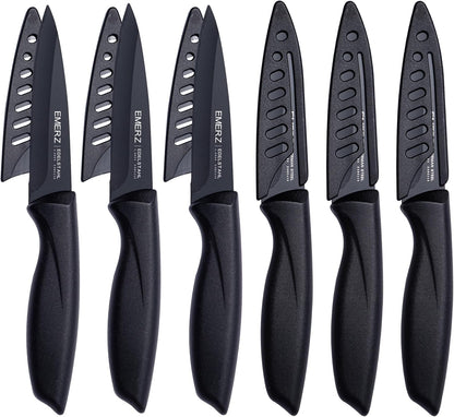 Paring Knife with Cover Sheath,Black,3.5 Inch Stainless Steel Fruit and Vegetable Knife,Paring Knives Set of 6,Ultra Sharp Small Kitchen Knife with PP Plastic Ergonomic Handle.