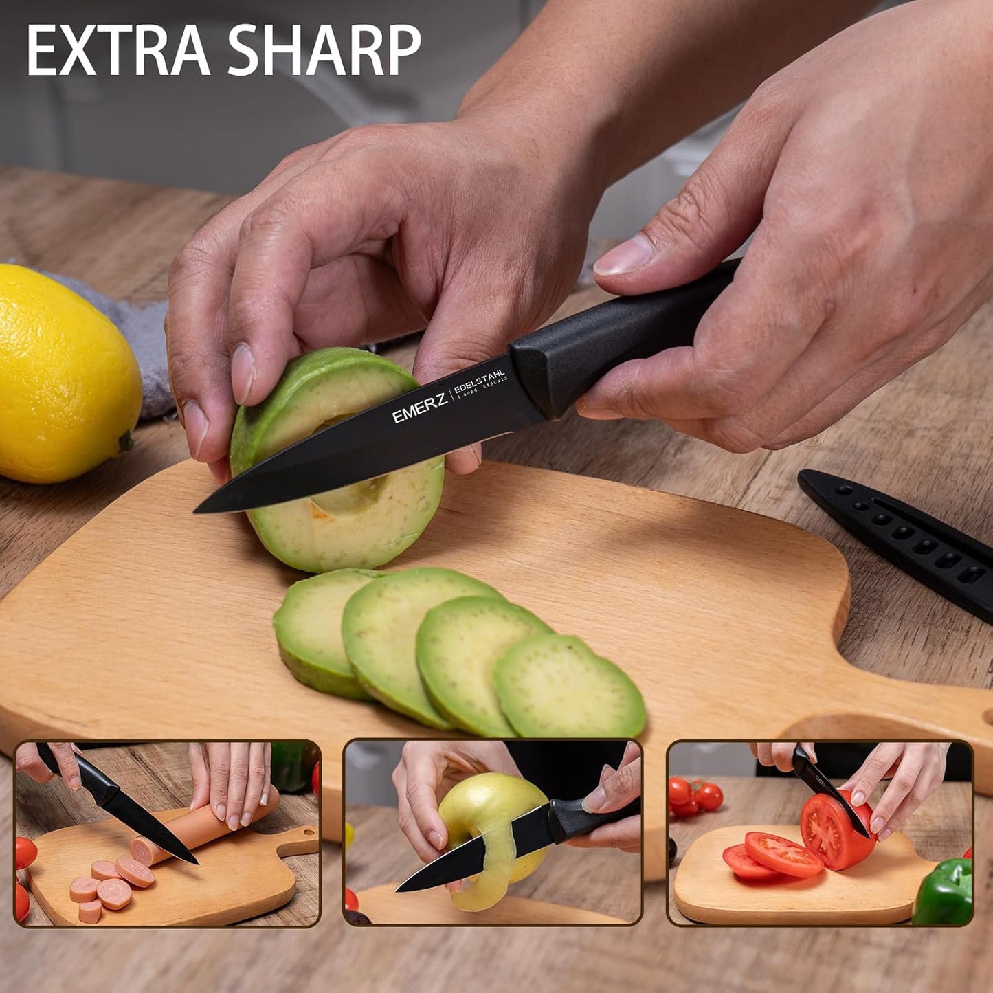 Paring Knife with Cover Sheath,Black,3.5 Inch Stainless Steel Fruit and Vegetable Knife,Paring Knives Set of 6,Ultra Sharp Small Kitchen Knife with PP Plastic Ergonomic Handle.