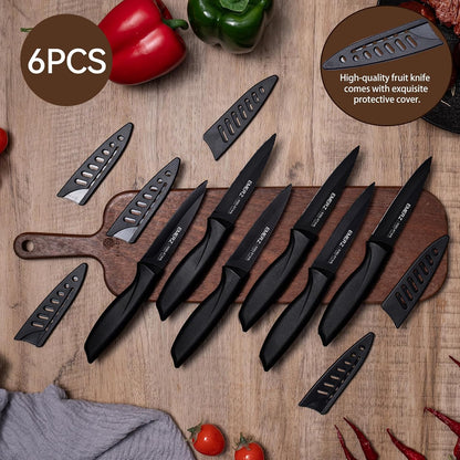 Paring Knife with Cover Sheath,Black,3.5 Inch Stainless Steel Fruit and Vegetable Knife,Paring Knives Set of 6,Ultra Sharp Small Kitchen Knife with PP Plastic Ergonomic Handle.