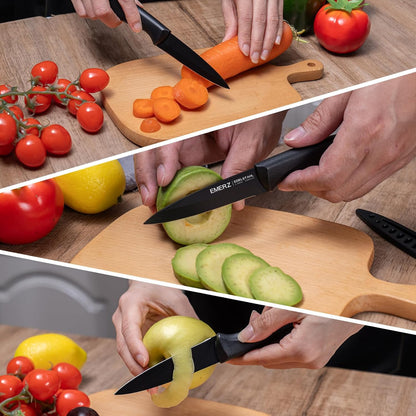 Paring Knife with Cover Sheath,Black,3.5 Inch Stainless Steel Fruit and Vegetable Knife,Paring Knives Set of 6,Ultra Sharp Small Kitchen Knife with PP Plastic Ergonomic Handle.