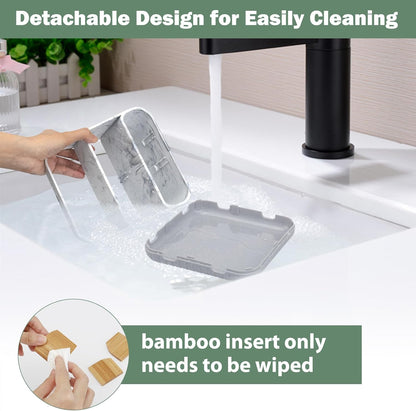Bathroom Toothbrush Holders,6 Slots,Detachable for Easy Clean, Grey/Marble | Electric Toothbrush, with bamboo divider, drainage hole, BPA-free,bathroom,office,kictchen,vanity countertop organizer