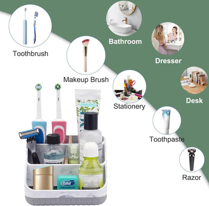 Bathroom Toothbrush Holders,6 Slots,Detachable for Easy Clean, Grey/Marble | Electric Toothbrush, with bamboo divider, drainage hole, BPA-free,bathroom,office,kictchen,vanity countertop organizer