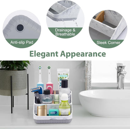Bathroom Toothbrush Holders,6 Slots,Detachable for Easy Clean, Grey/Marble | Electric Toothbrush, with bamboo divider, drainage hole, BPA-free,bathroom,office,kictchen,vanity countertop organizer