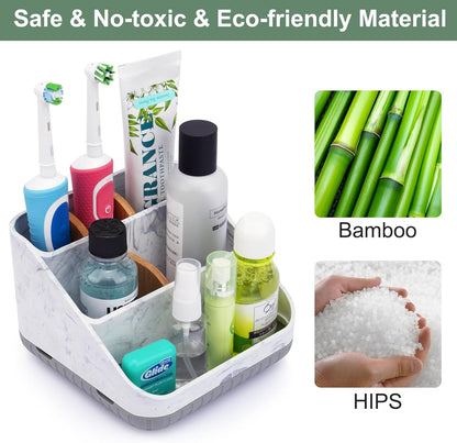 Bathroom Toothbrush Holders,6 Slots,Detachable for Easy Clean, Grey/Marble | Electric Toothbrush, with bamboo divider, drainage hole, BPA-free,bathroom,office,kictchen,vanity countertop organizer