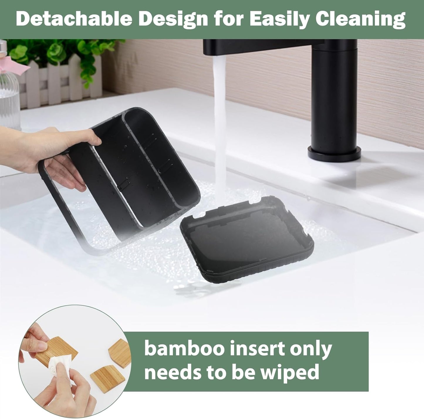 Bathroom Toothbrush Holders,6 Slots,Detachable for Easy Clean, Grey/Marble | Electric Toothbrush, with bamboo divider, drainage hole, BPA-free,bathroom,office,kictchen,vanity countertop organizer
