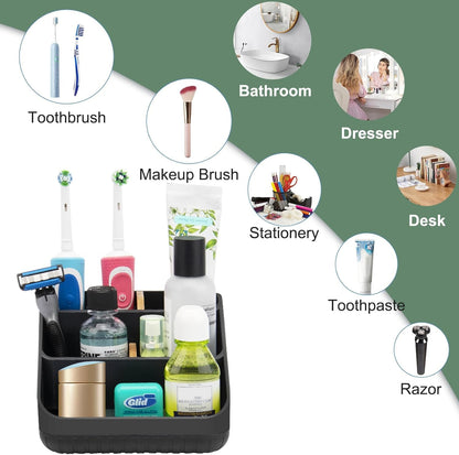 Bathroom Toothbrush Holders,6 Slots,Detachable for Easy Clean, Grey/Marble | Electric Toothbrush, with bamboo divider, drainage hole, BPA-free,bathroom,office,kictchen,vanity countertop organizer