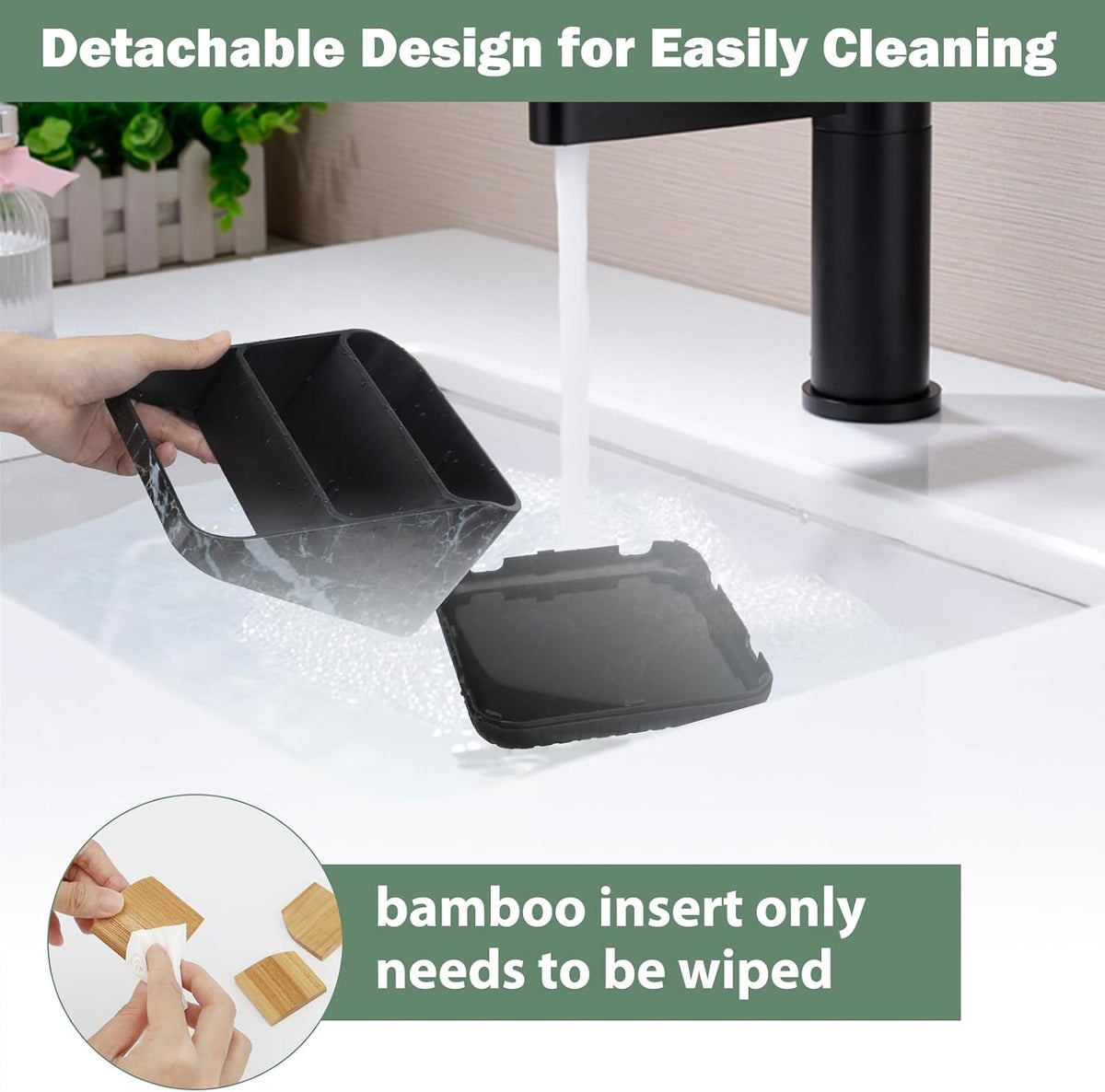 Bathroom Toothbrush Holders,6 Slots,Detachable for Easy Clean, Grey/Marble | Electric Toothbrush, with bamboo divider, drainage hole, BPA-free,bathroom,office,kictchen,vanity countertop organizer