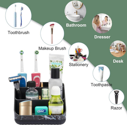 Bathroom Toothbrush Holders,6 Slots,Detachable for Easy Clean, Grey/Marble | Electric Toothbrush, with bamboo divider, drainage hole, BPA-free,bathroom,office,kictchen,vanity countertop organizer