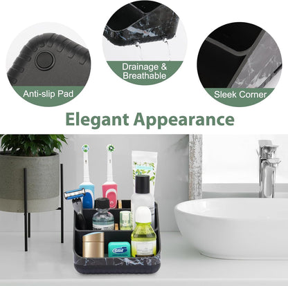 Bathroom Toothbrush Holders,6 Slots,Detachable for Easy Clean, Grey/Marble | Electric Toothbrush, with bamboo divider, drainage hole, BPA-free,bathroom,office,kictchen,vanity countertop organizer