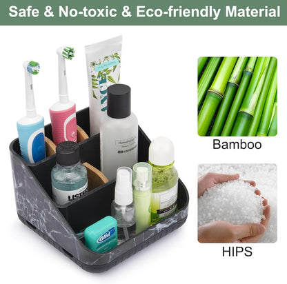 Bathroom Toothbrush Holders,6 Slots,Detachable for Easy Clean, Grey/Marble | Electric Toothbrush, with bamboo divider, drainage hole, BPA-free,bathroom,office,kictchen,vanity countertop organizer