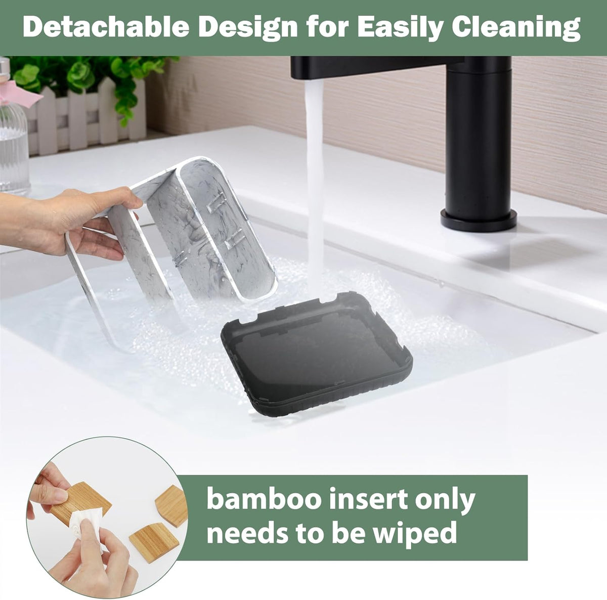 Bathroom Toothbrush Holders,6 Slots,Detachable for Easy Clean, Grey/Marble | Electric Toothbrush, with bamboo divider, drainage hole, BPA-free,bathroom,office,kictchen,vanity countertop organizer