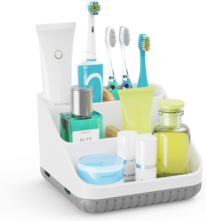 Bathroom Toothbrush Holders,6 Slots,Detachable for Easy Clean, Grey/Marble | Electric Toothbrush, with bamboo divider, drainage hole, BPA-free,bathroom,office,kictchen,vanity countertop organizer