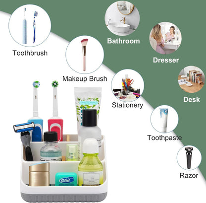 Bathroom Toothbrush Holders,6 Slots,Detachable for Easy Clean, Grey/Marble | Electric Toothbrush, with bamboo divider, drainage hole, BPA-free,bathroom,office,kictchen,vanity countertop organizer