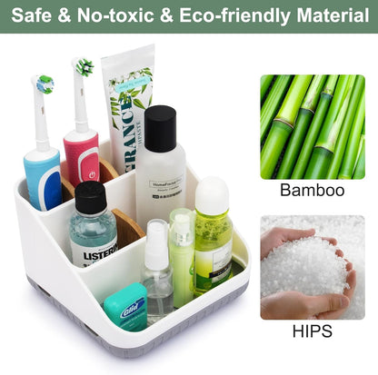 Bathroom Toothbrush Holders,6 Slots,Detachable for Easy Clean, Grey/Marble | Electric Toothbrush, with bamboo divider, drainage hole, BPA-free,bathroom,office,kictchen,vanity countertop organizer