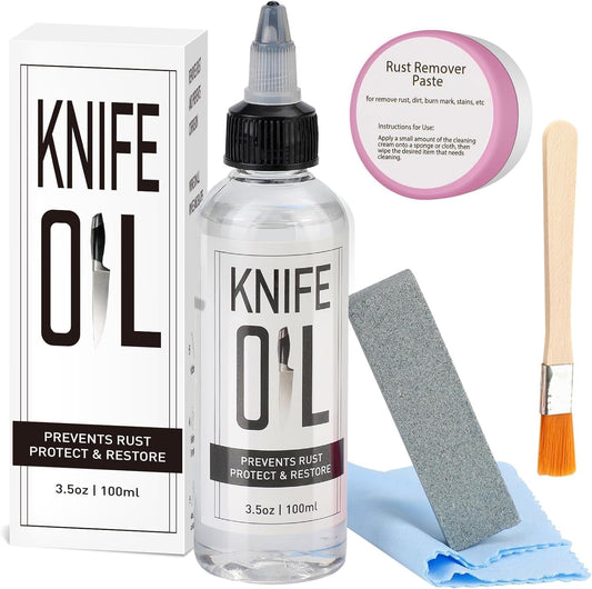 Knife Blade Oil & Honing Oil - Knife Maintenance Oil Prevent Rust - Rust Remover Knives Oil Protects Carbon Steel Knives & Sharpening Stone - Protection ＆ Lubricant Knife Care Cleaning Set (5PCS)