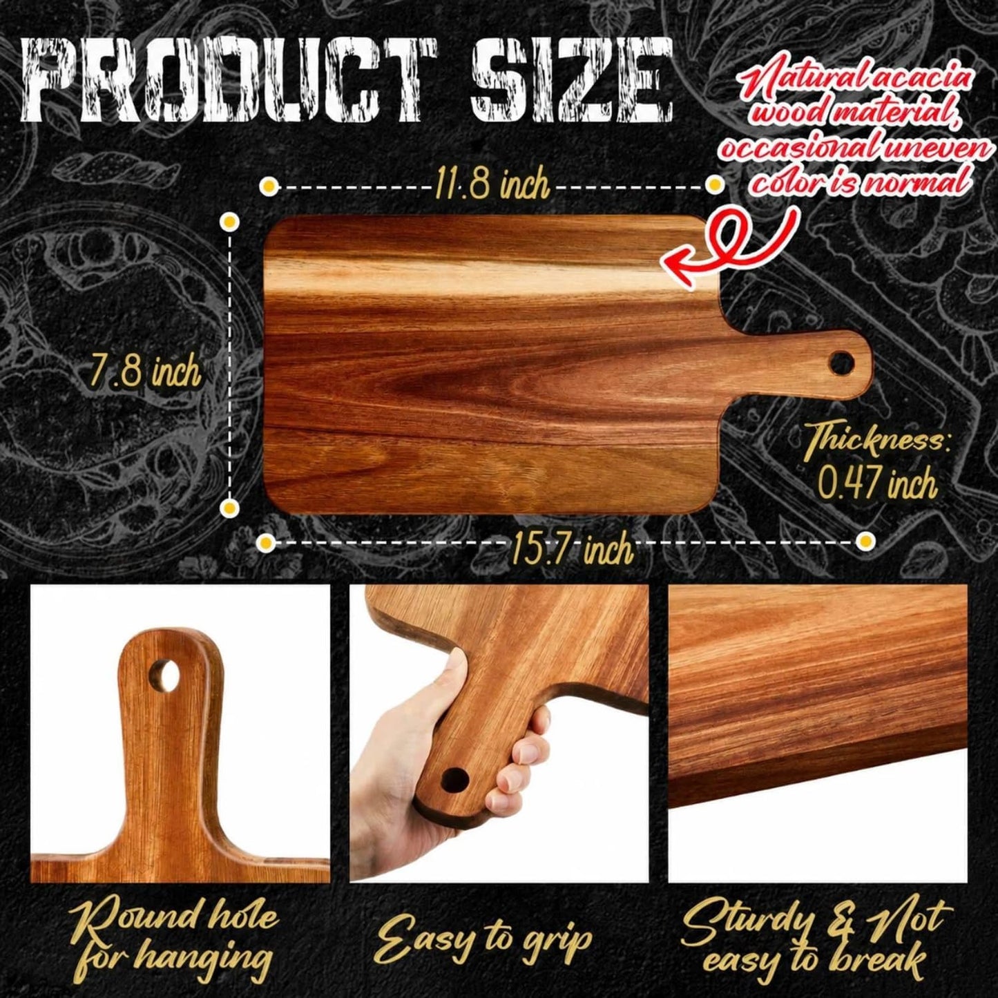 10 Pcs Wood Cutting Board with Handle 15.7 x 7.8 Inch Acacia Wooden Serving Kitchen Chopping Boards for Pizza, Bread, Cheese, Charcuterie, Fruit, Vegetables(Acacia)