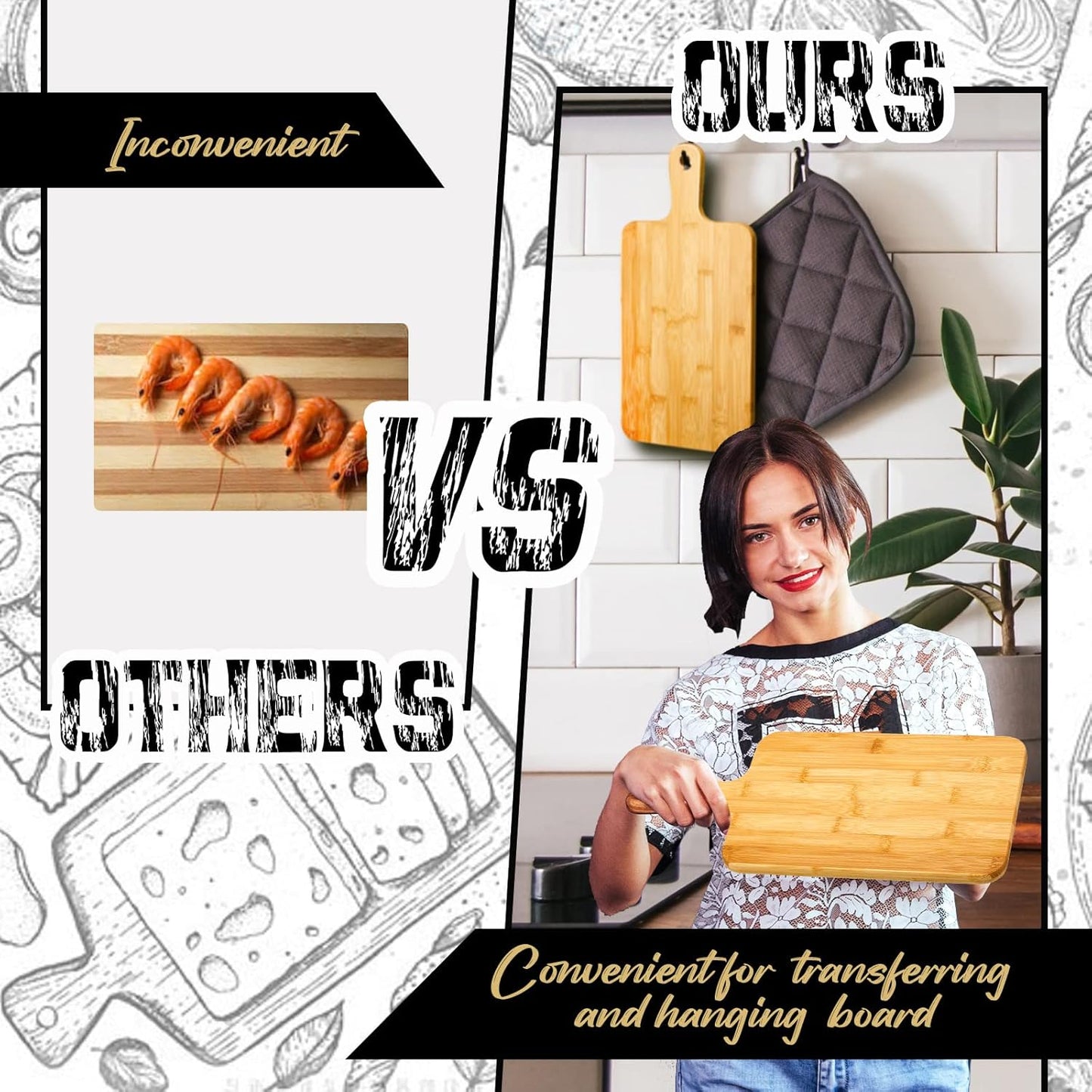 10 Pcs Wood Cutting Board with Handle 15.7 x 7.8 Inch Acacia Wooden Serving Kitchen Chopping Boards for Pizza, Bread, Cheese, Charcuterie, Fruit, Vegetables(Acacia)