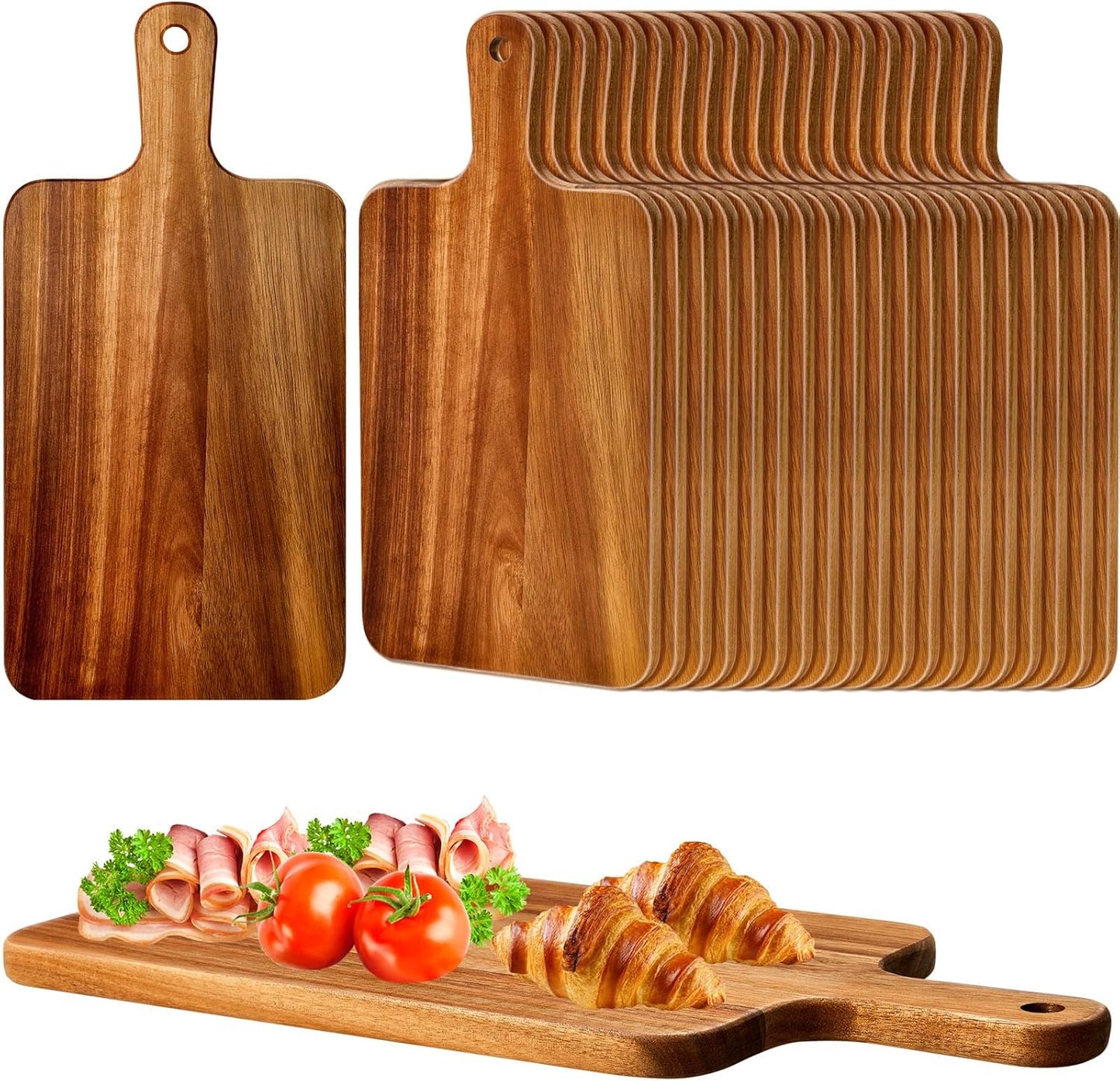 10 Pcs Wood Cutting Board with Handle 15.7 x 7.8 Inch Acacia Wooden Serving Kitchen Chopping Boards for Pizza, Bread, Cheese, Charcuterie, Fruit, Vegetables(Acacia)