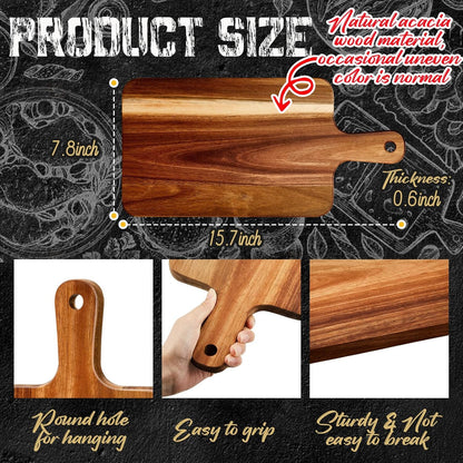 10 Pcs Wood Cutting Board with Handle 15.7 x 7.8 Inch Acacia Wooden Serving Kitchen Chopping Boards for Pizza, Bread, Cheese, Charcuterie, Fruit, Vegetables(Acacia)