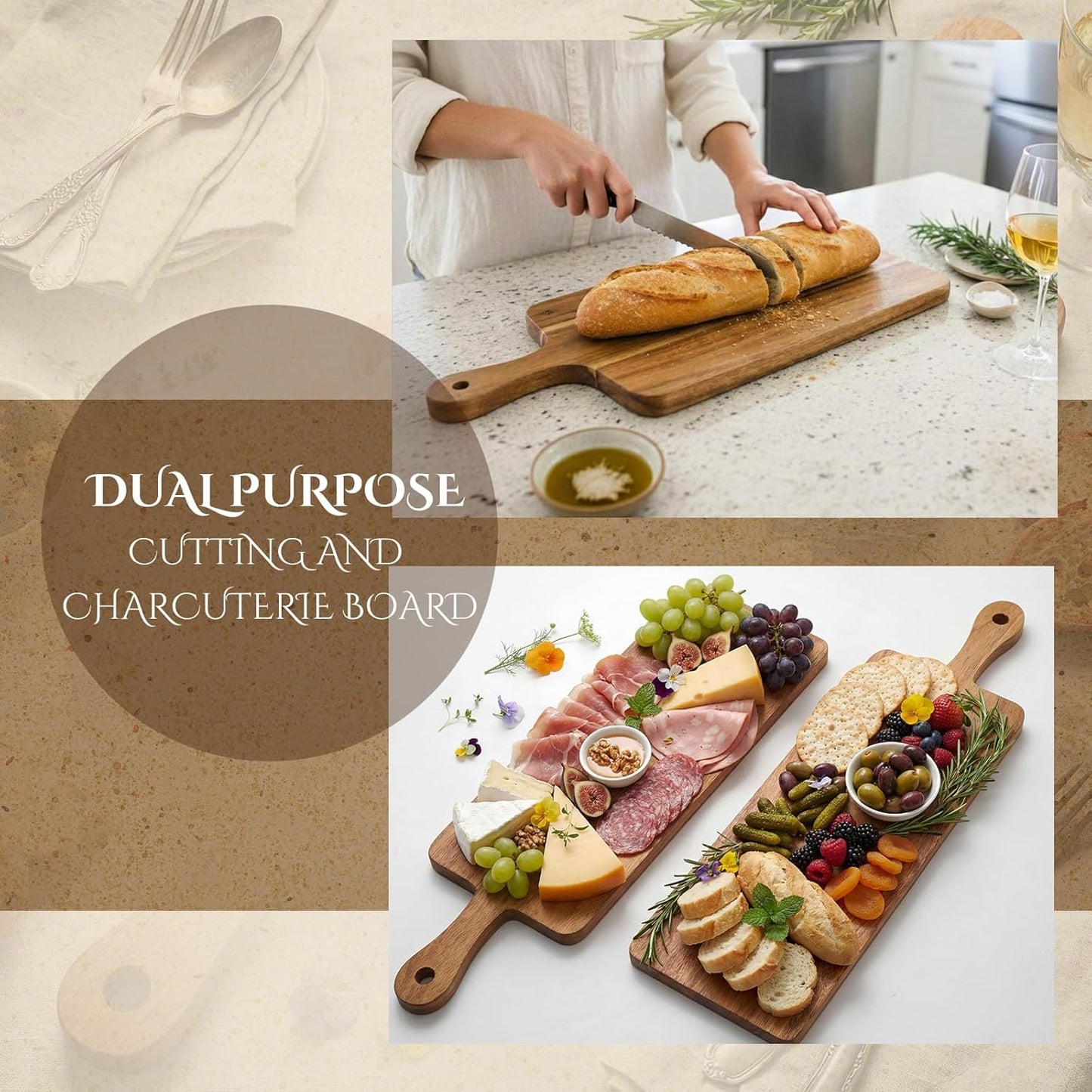 10 Pcs Wood Cutting Board with Handle 15.7 x 7.8 Inch Acacia Wooden Serving Kitchen Chopping Boards for Pizza, Bread, Cheese, Charcuterie, Fruit, Vegetables(Acacia)