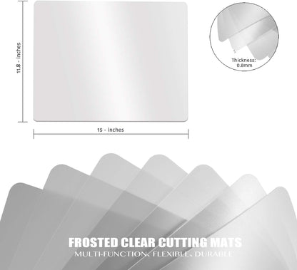 Flexible Plastic Cutting Boards for Kitchen, 4 Frosted Clear Cutting Mats 15 x 12 In, BPA-Free, Non-Porous, and Dishwasher Safe, Set of 4