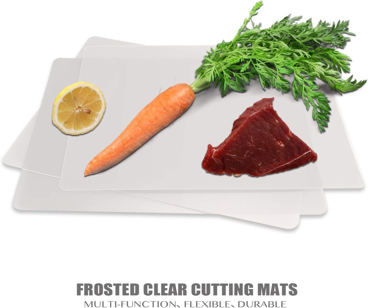 Flexible Plastic Cutting Boards for Kitchen, 4 Frosted Clear Cutting Mats 15 x 12 In, BPA-Free, Non-Porous, and Dishwasher Safe, Set of 4