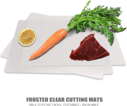Flexible Plastic Cutting Boards for Kitchen, 4 Frosted Clear Cutting Mats 15 x 12 In, BPA-Free, Non-Porous, and Dishwasher Safe, Set of 4