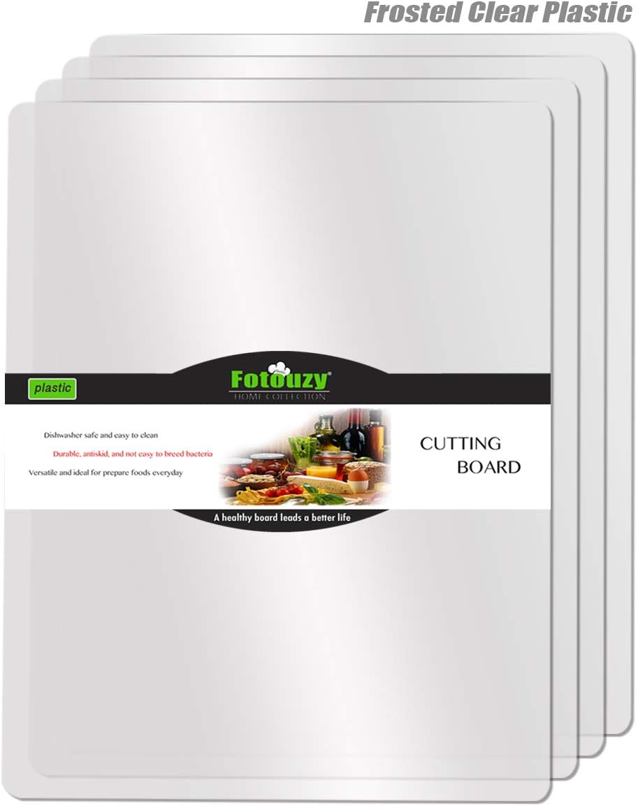 Flexible Plastic Cutting Boards for Kitchen, 4 Frosted Clear Cutting Mats 15 x 12 In, BPA-Free, Non-Porous, and Dishwasher Safe, Set of 4