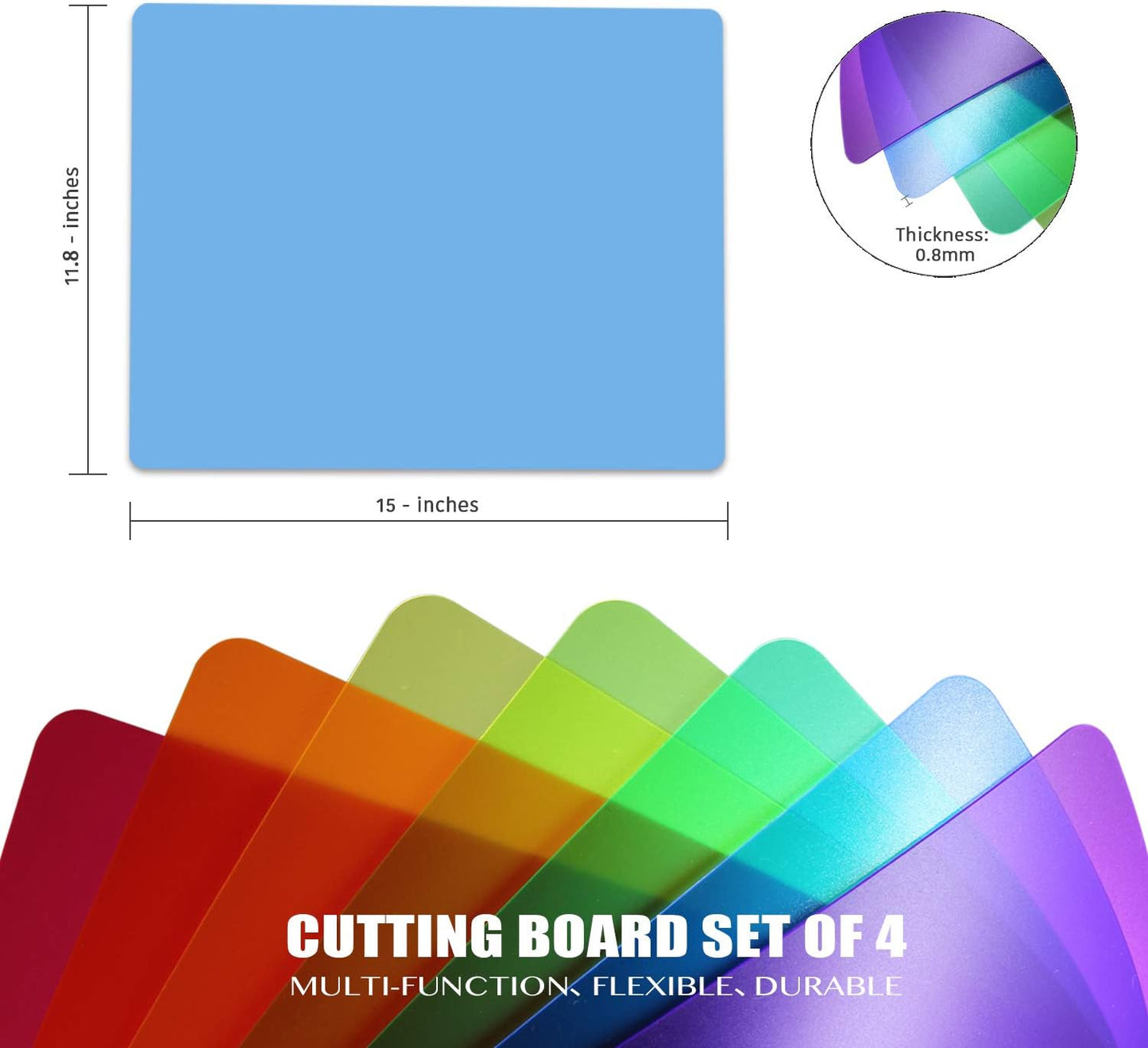 Flexible Plastic Cutting Boards for Kitchen, 4 Frosted Clear Cutting Mats 15 x 12 In, BPA-Free, Non-Porous, and Dishwasher Safe, Set of 4