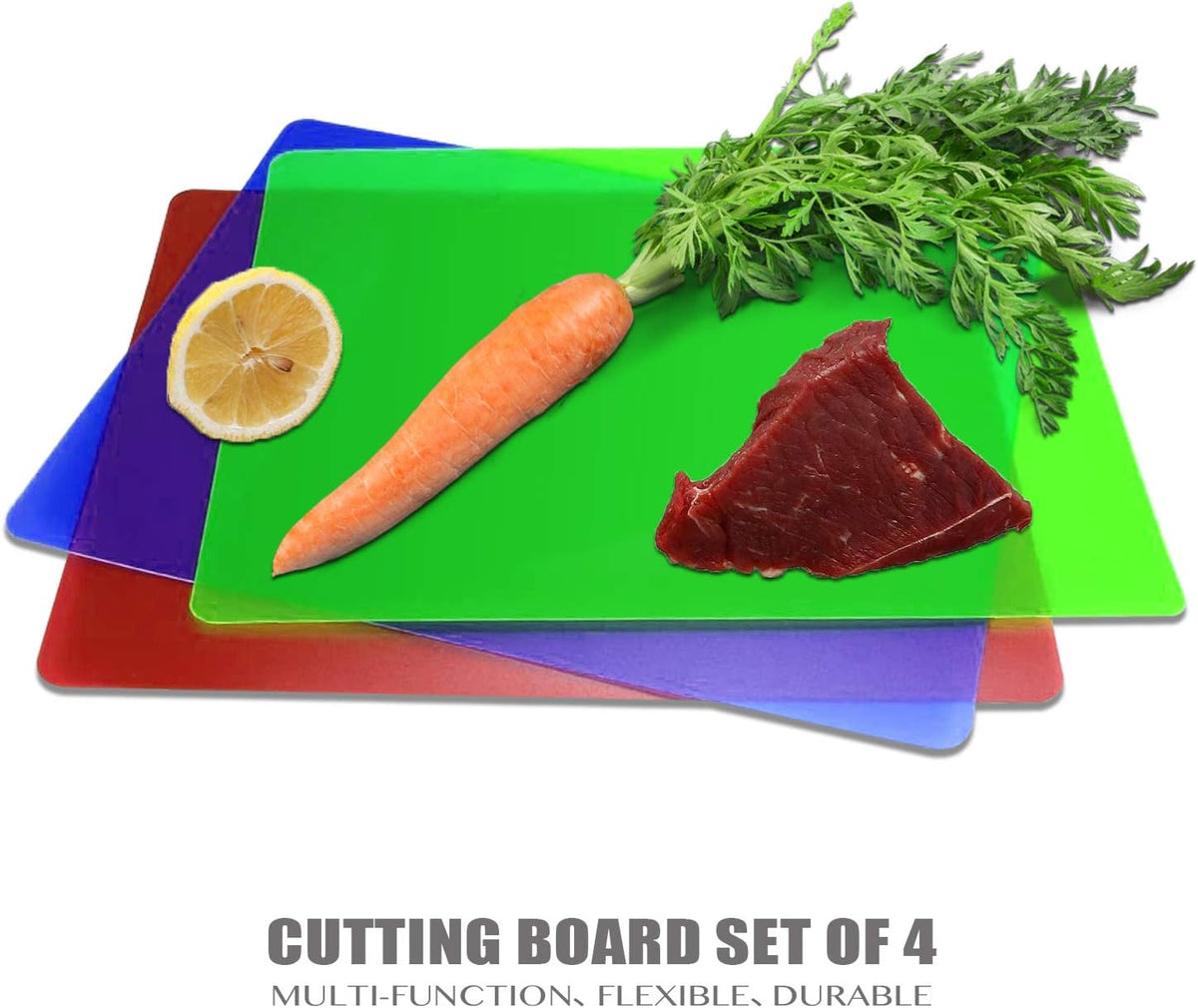 Flexible Plastic Cutting Boards for Kitchen, 4 Frosted Clear Cutting Mats 15 x 12 In, BPA-Free, Non-Porous, and Dishwasher Safe, Set of 4