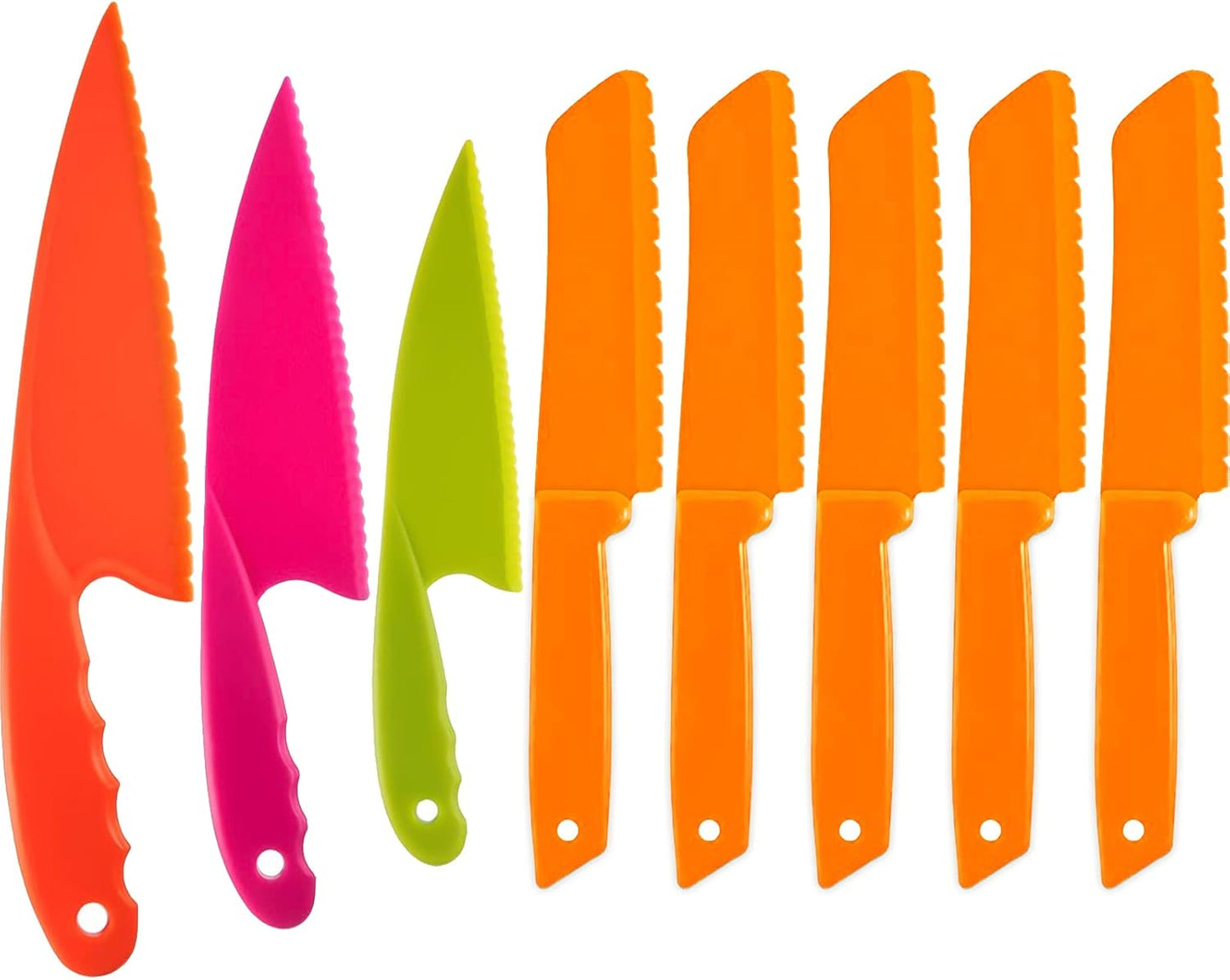 8 Pcs Kid Cooking Kitchen Knife Set, Plastic Serrated Edges Children's Safe Chef Nylon Knives for Cutting Fruit Bread Cake Salad Lettuce Kids Cooking Supply(Multi Colors Square Knife)