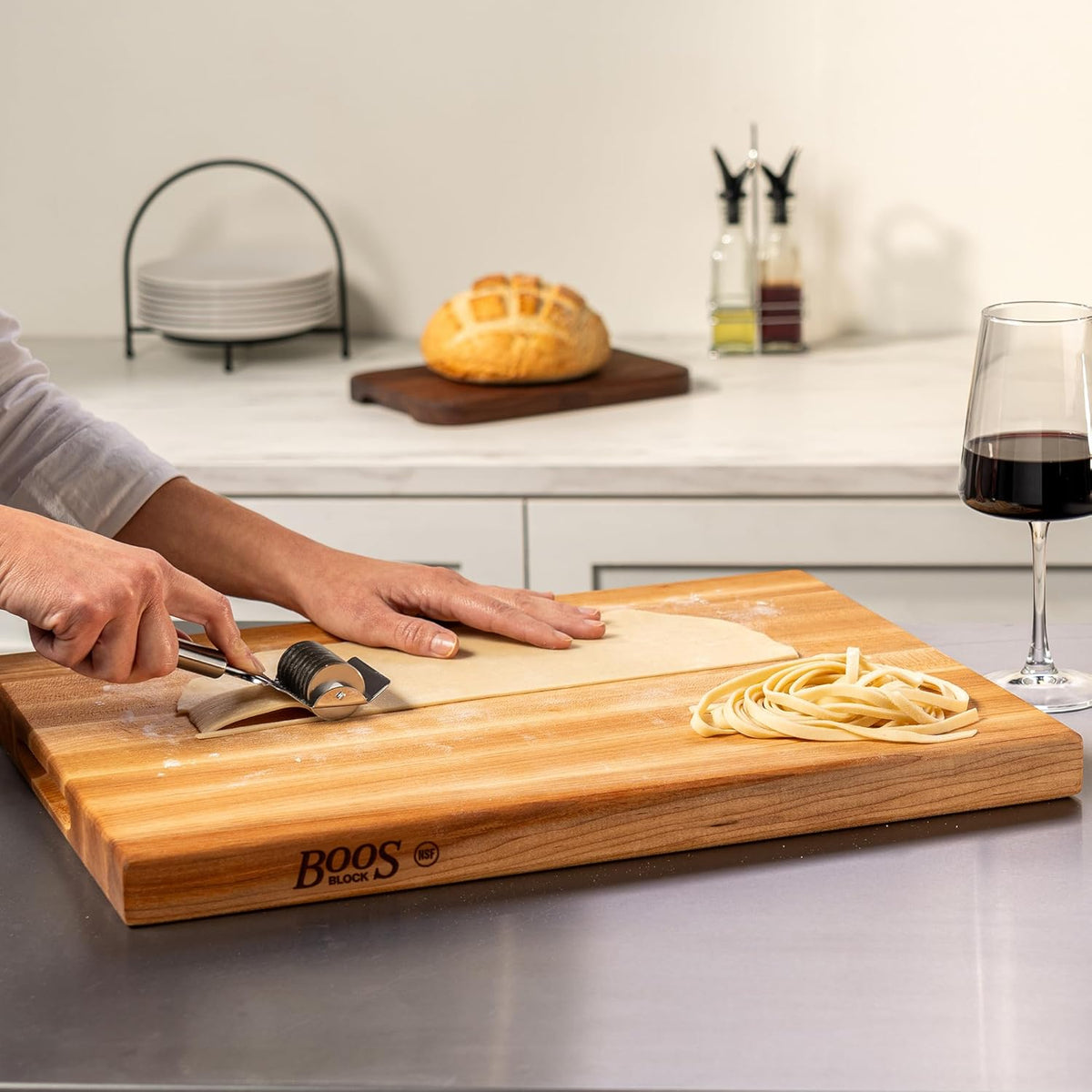 R-Board Series Rectangular Wooden Maple Cutting Board 20”x15” – 1.5” Thick, 12-lb Reversible Butcher Block with Edge-Grain & Finger Grips – Made in the USA