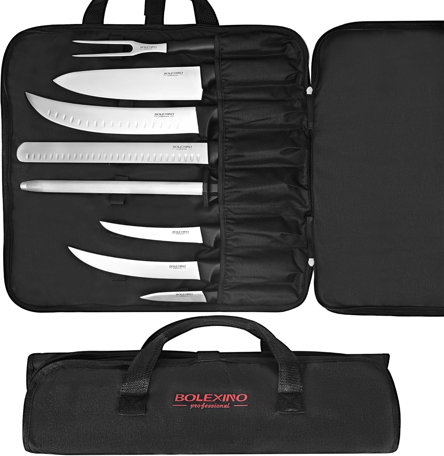 Chef Knife Roll Bag, Heavy Duty Organizer for Kitchen Tools | 9 pockets chef knives,Tear-resistant 300D cloth,Great for kitchen & camp,Roll-up w/handle,Fits chef & utility knives.