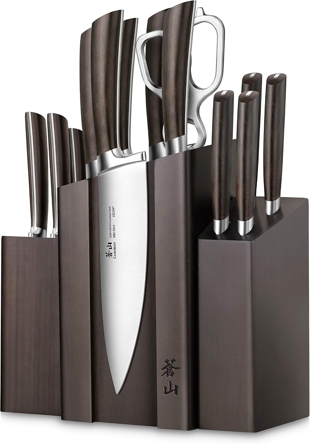 Cangshan A Series 1022285 German Steel Forged DENALI Magnetic Knife Block Set, Walnut