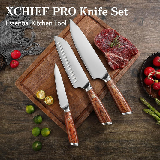 Kitchen Knife Set, 3 Pieces Japanese High Carbon Stainless Steel Chef Cooking Knife Set, Ultra Sharp Professional Chef Santoku Utility Knives (Silver)