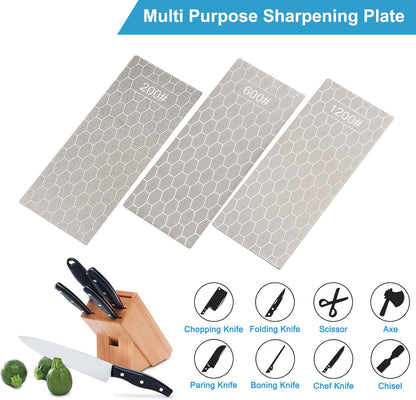 3pcs Sharpening Plate Set 200/600/1200 Grit Lapping Plate Sharpener Kit with a Non-Slip Base