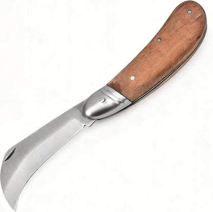 Precision Blade Folding Knife for Grafting & Pruning - 7.28” Total, Contoured Wood Handle, Perfect Control for Gardening, Crafting & Detail Work