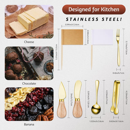 20 Pieces Charcuterie Board Accessories Spreader Knife Set, Gold