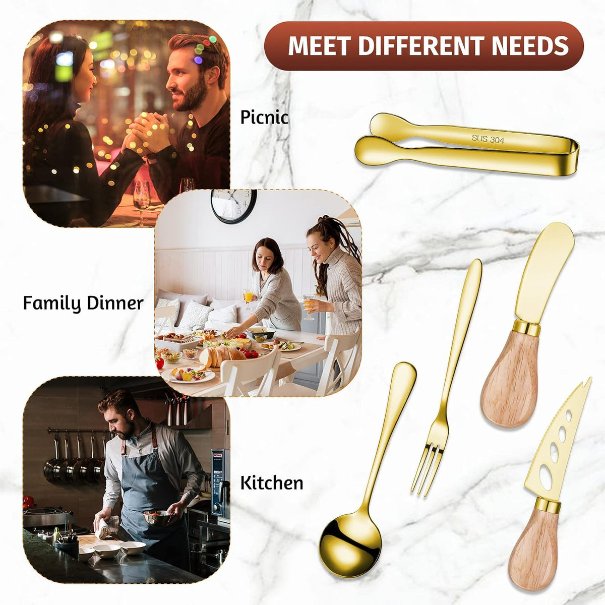 20 Pieces Charcuterie Board Accessories Spreader Knife Set, Gold