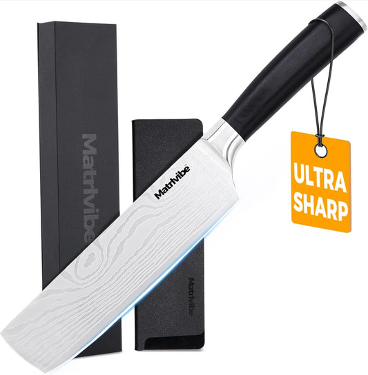 7 inch Nakiri Knife with Premium Gift Box and Sheath | Ultra Sharp Blade,High Carbon Stainless Steel,Economic Handle,Multipurpose Asian Chef Knife for Home and Kitchen