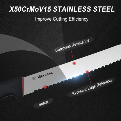 8 Inch Serrated Bread Knife with SoftGrip Handle & Finger Guard | Ultra sharp serrated blade, SoftGrip reduces fatigue, Finger guard for safe cutting, Ideal for sourdough,cake & tomatoes.