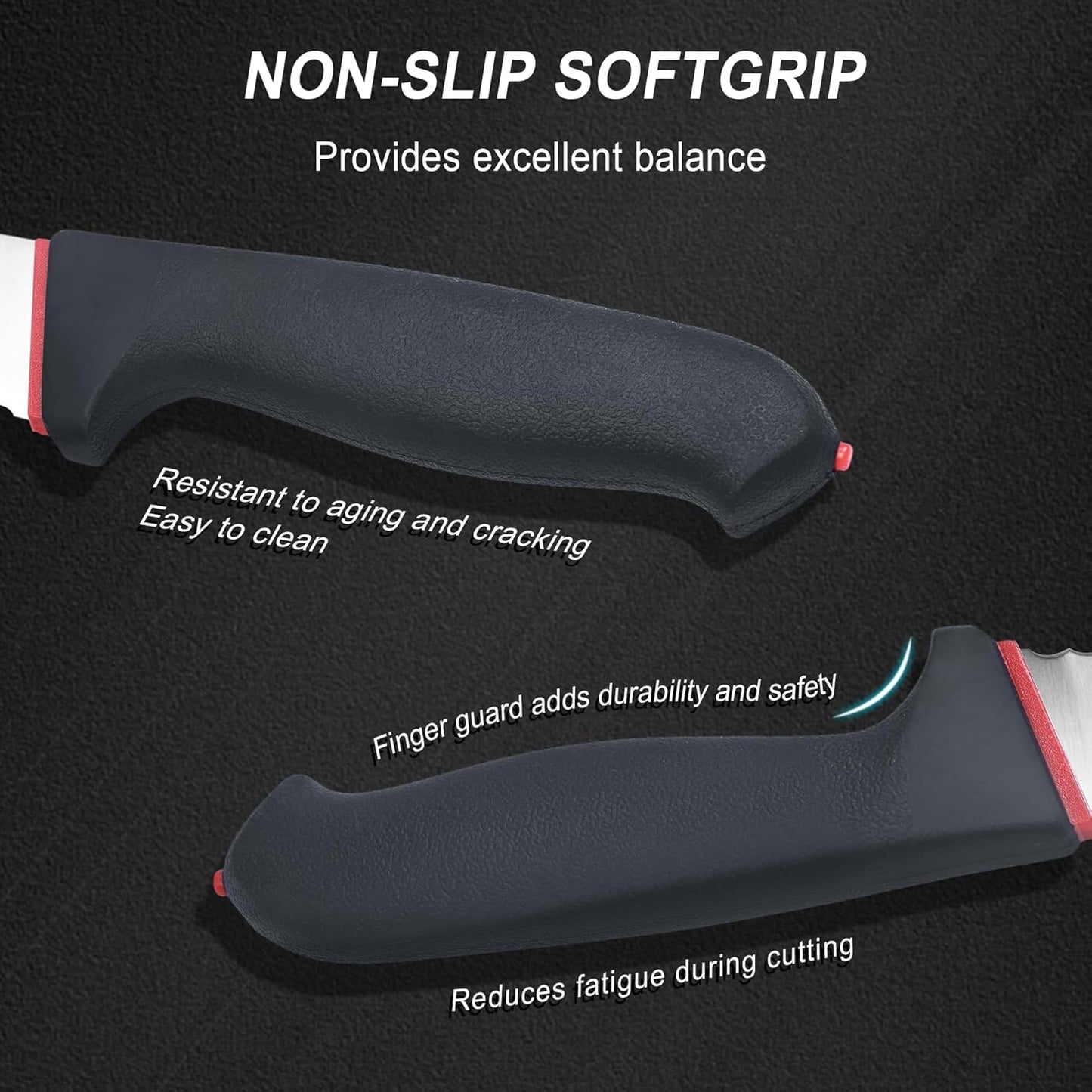 8 Inch Serrated Bread Knife with SoftGrip Handle & Finger Guard | Ultra sharp serrated blade, SoftGrip reduces fatigue, Finger guard for safe cutting, Ideal for sourdough,cake & tomatoes.
