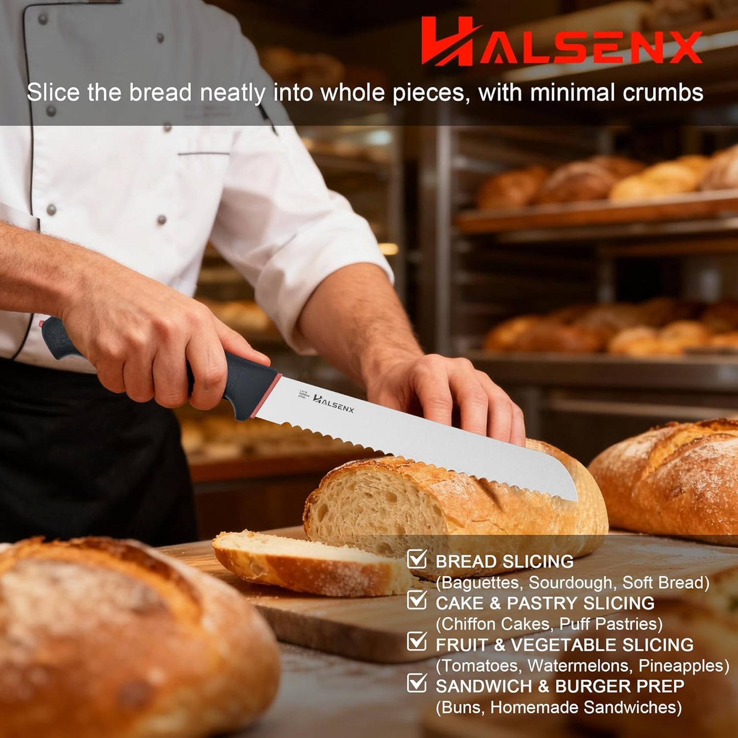8 Inch Serrated Bread Knife with SoftGrip Handle & Finger Guard | Ultra sharp serrated blade, SoftGrip reduces fatigue, Finger guard for safe cutting, Ideal for sourdough,cake & tomatoes.