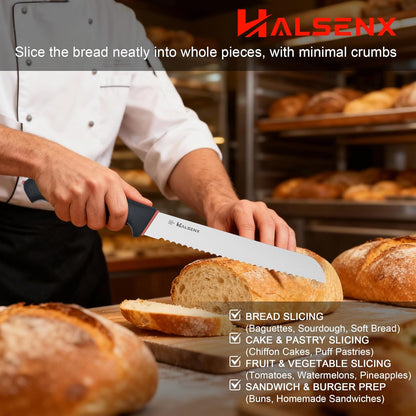 8 Inch Serrated Bread Knife with SoftGrip Handle & Finger Guard | Ultra sharp serrated blade, SoftGrip reduces fatigue, Finger guard for safe cutting, Ideal for sourdough,cake & tomatoes.
