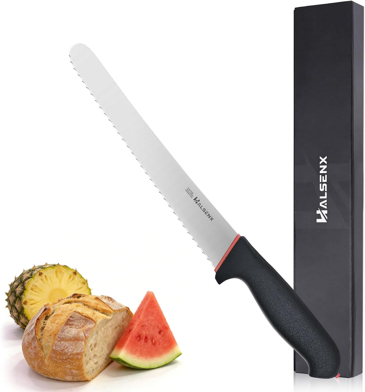 8 Inch Serrated Bread Knife with SoftGrip Handle & Finger Guard | Ultra sharp serrated blade, SoftGrip reduces fatigue, Finger guard for safe cutting, Ideal for sourdough,cake & tomatoes.
