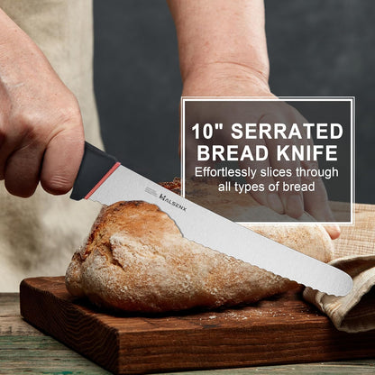 8 Inch Serrated Bread Knife with SoftGrip Handle & Finger Guard | Ultra sharp serrated blade, SoftGrip reduces fatigue, Finger guard for safe cutting, Ideal for sourdough,cake & tomatoes.