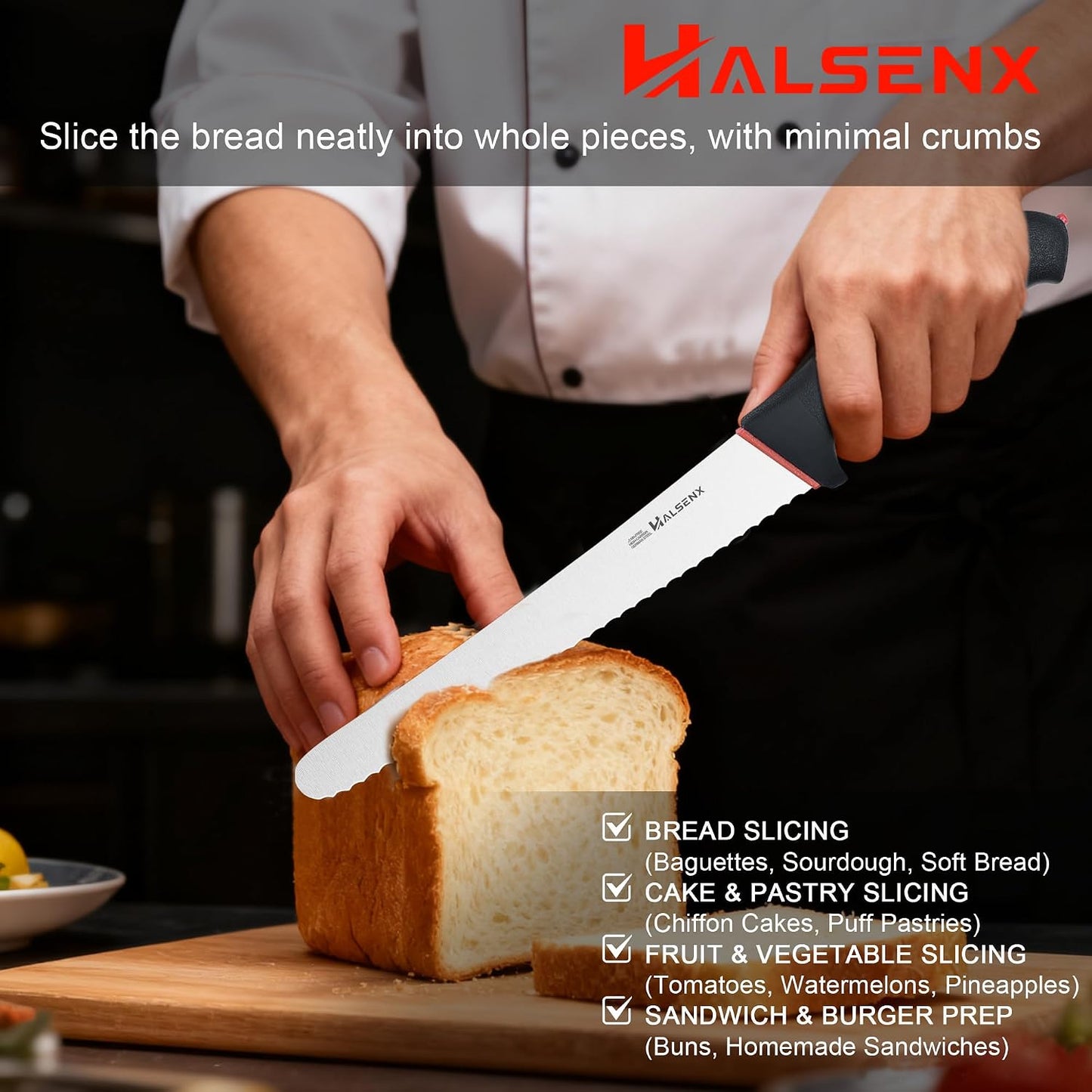 8 Inch Serrated Bread Knife with SoftGrip Handle & Finger Guard | Ultra sharp serrated blade, SoftGrip reduces fatigue, Finger guard for safe cutting, Ideal for sourdough,cake & tomatoes.