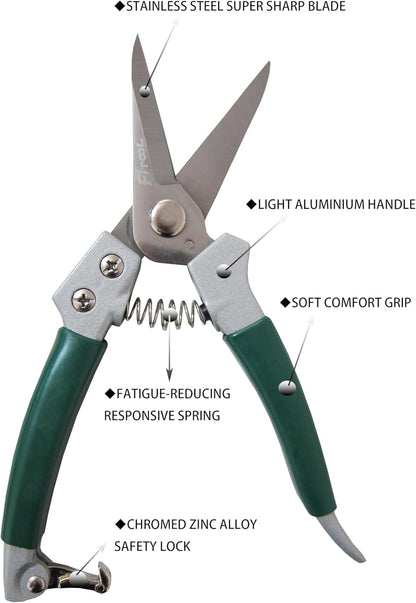 Floral Pruning Shears, Aluminium Handle With Stainless Steel Needle Nose Blade, for Arranging Flowers, Trimming Plants and Harvesting Herbs, Fruits or Vegetables, Florist Scissors 8-Inch (Straight)